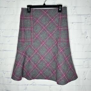 Plaid A-Line Skirt - Gray and Pink